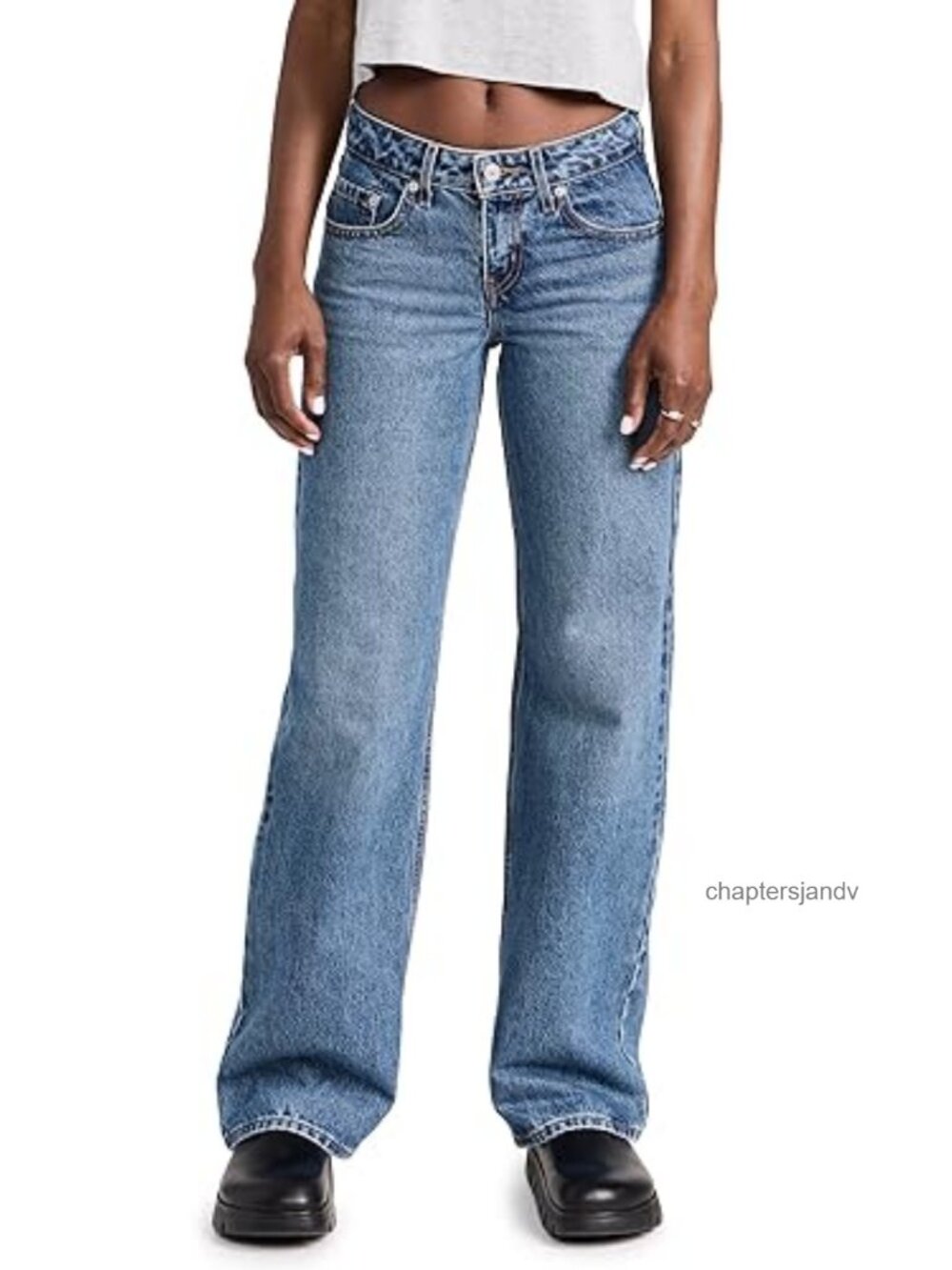 Low Loose Baggy Straight Leg Jeans Frayed Hem Low Rise Cotton